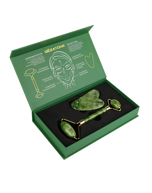 Набор роликовый массажер для лица и кристалл Гуаша из натурального нефрита Gezatone AMG331
