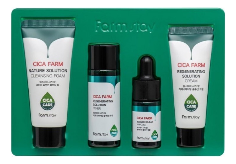 Набор средств по уходу за кожей с центеллой азиатской (пенка, тонер, сыворотка, крем) FarmStay Cica Special Mini Kit